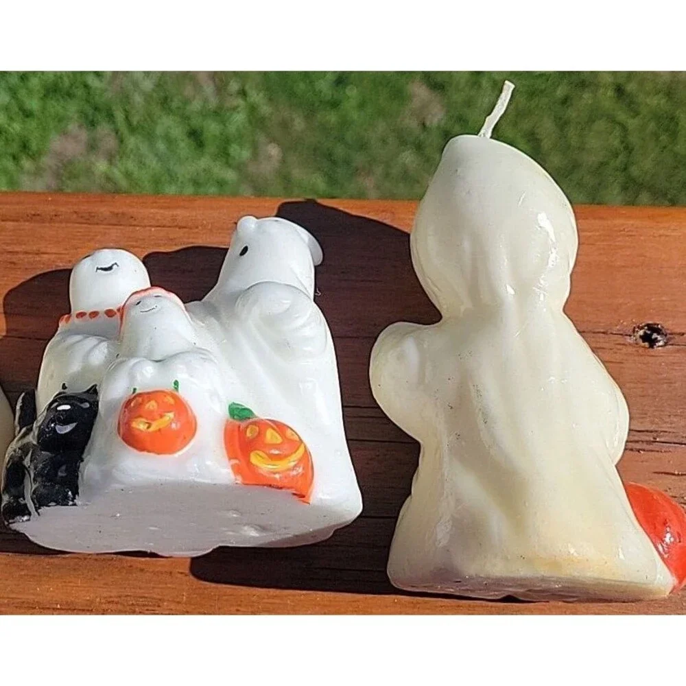 Lot of 3 Vintage Ghost Candles Glow in the Dark Family Ghost Jack O Lantern
